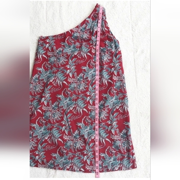 LOFT Ann Taylor Red & Teal Iris One Shoulder Shift Dress Size Small - Picture 8 of 9